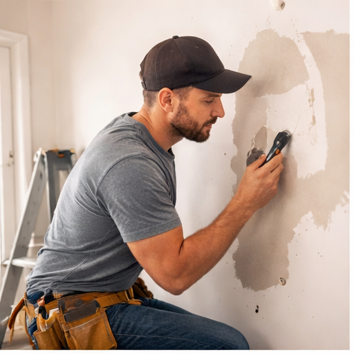 Handyman performing drywall patching in Newington, NH 03801