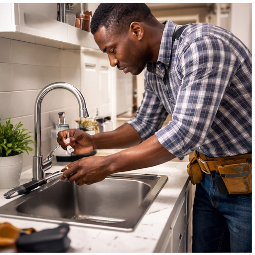 Handyman repairing a kitchen faucet in Seabrook, NH 03874